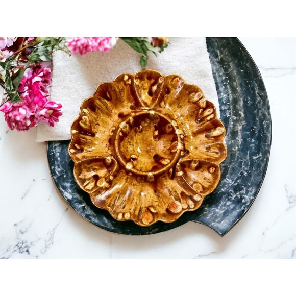 Retro Studio Art Pottery Bowl Ashtray Brown & Orange-Mid Century Vintage 1970s - Picture 6 of 6